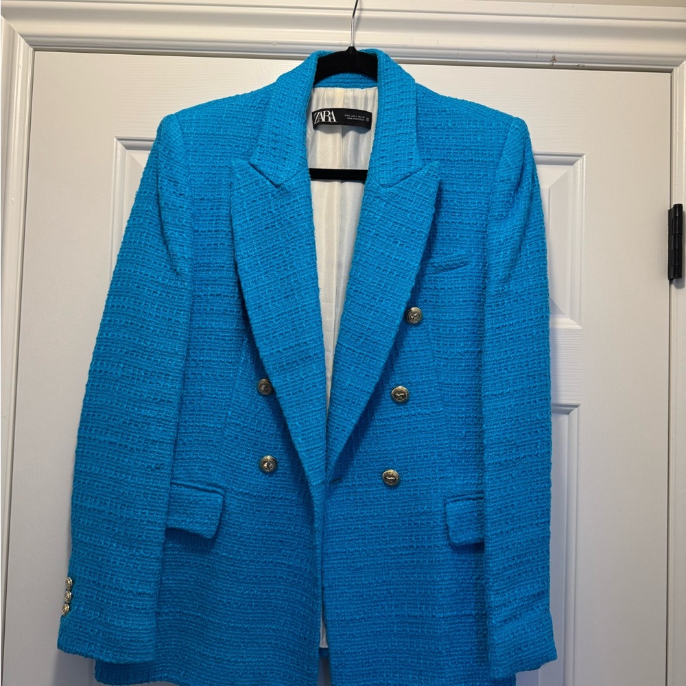 Zara Turquoise Blazer with Metallic Buttons